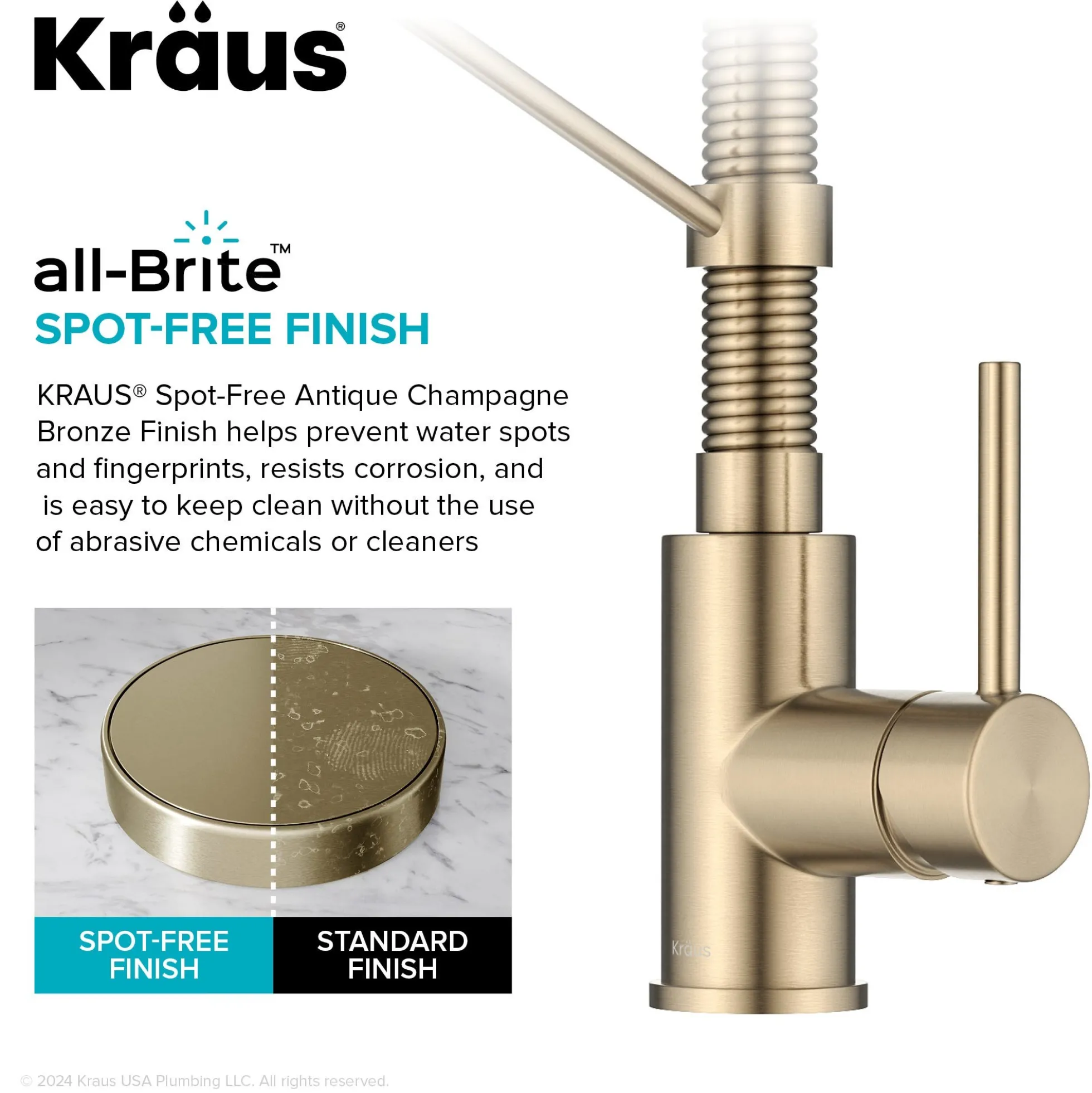 Commercial Style 2-Function Single Handle Pull Down Kitchen Faucet in Spot-Free Antique Champagne Bronze