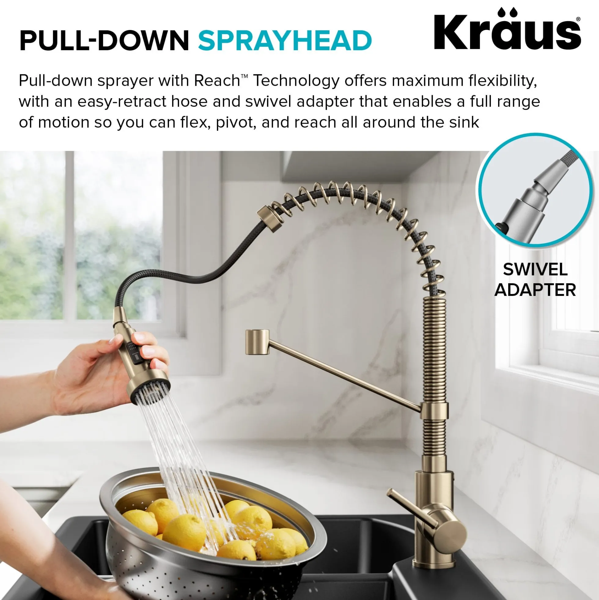 Commercial Style 2-Function Single Handle Pull Down Kitchen Faucet in Spot-Free Antique Champagne Bronze