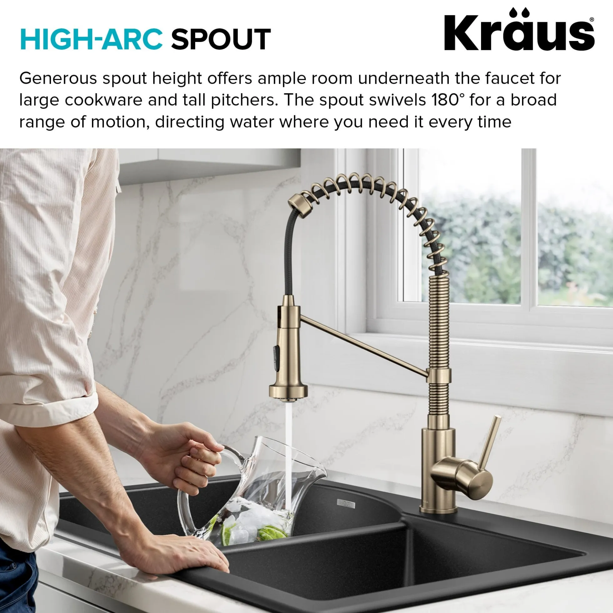 Commercial Style 2-Function Single Handle Pull Down Kitchen Faucet in Spot-Free Antique Champagne Bronze