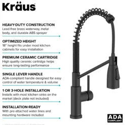 Commercial Style 2-Function Single Handle Pull Down Kitchen Faucet in Matte Black