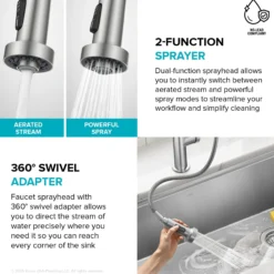 Commercial Style 2-Function Single Handle Pull Down Kitchen Faucet in Spot-Free Stainless Steel