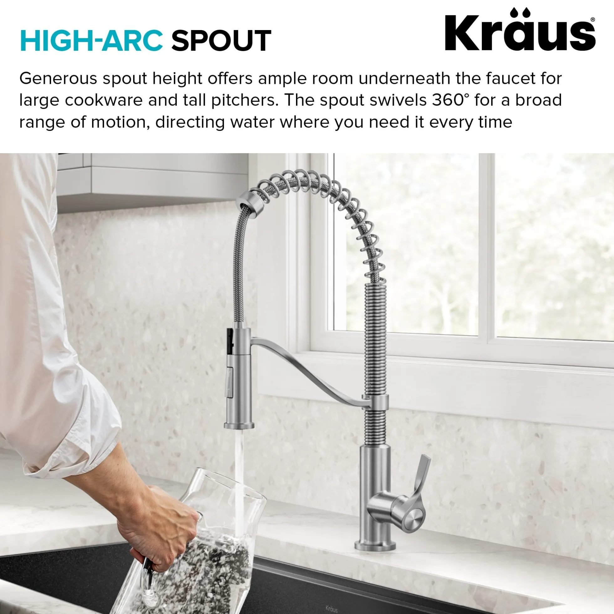 Commercial Style 2-Function Single Handle Pull Down Kitchen Faucet in Spot-Free Brushed Brass / Matte Black