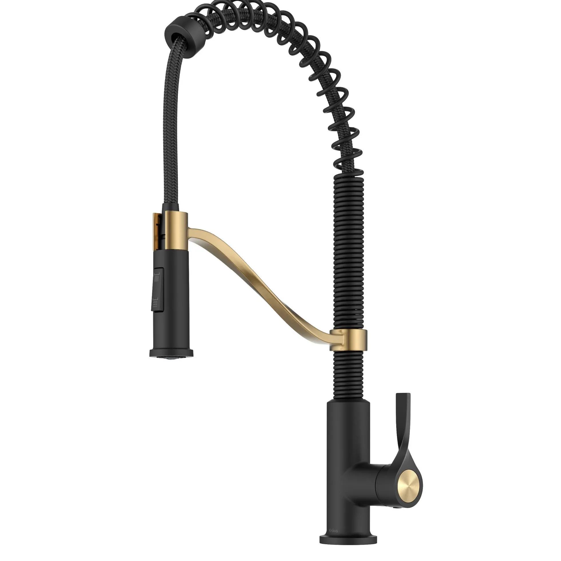 Commercial Style 2-Function Single Handle Pull Down Kitchen Faucet in Spot-Free Brushed Brass / Matte Black