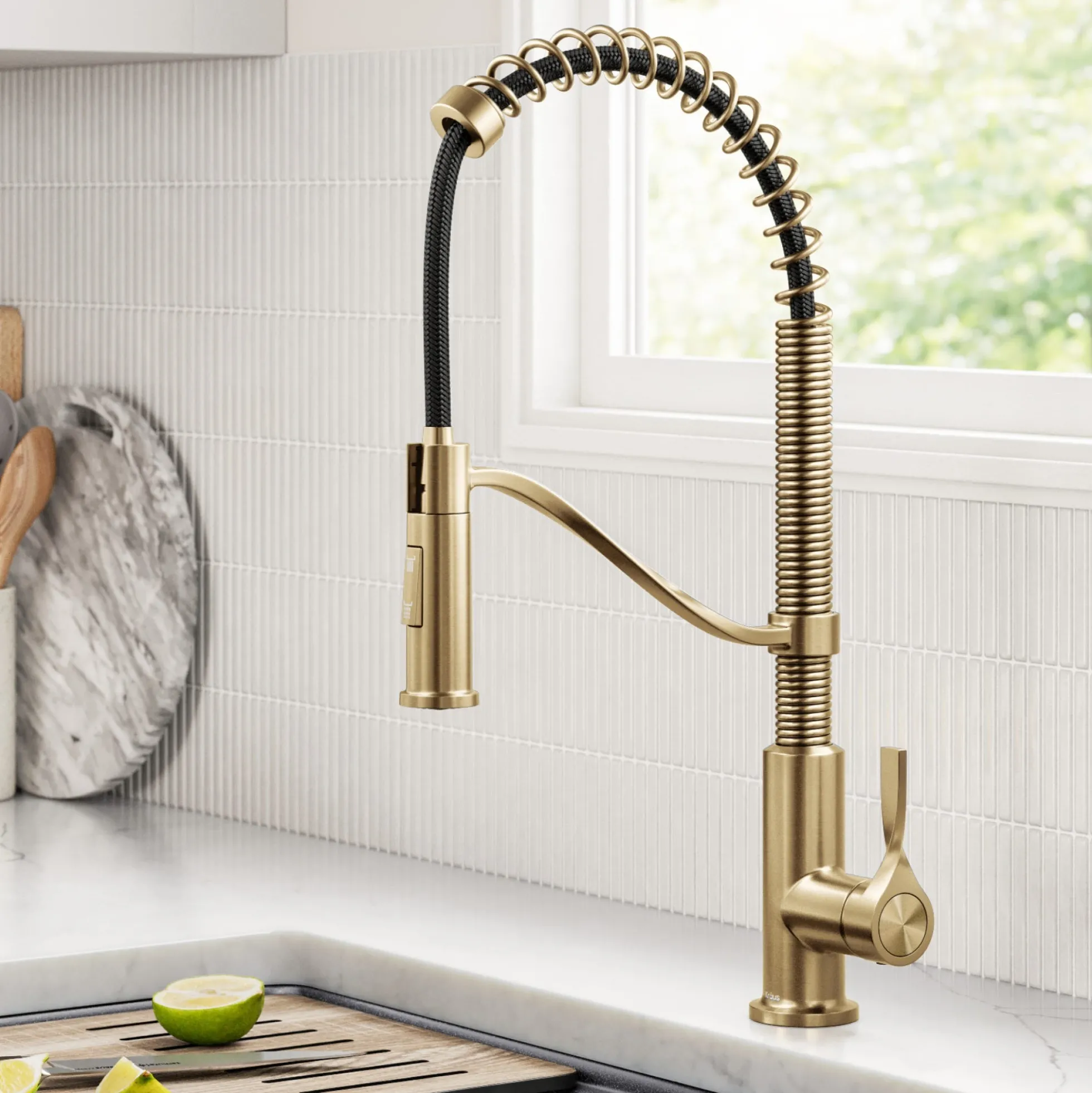 Commercial Style 2-Function Single Handle Pull Down Kitchen Faucet in Spot-Free Brushed Brass