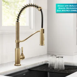 Commercial Style 2-Function Single Handle Pull Down Kitchen Faucet in Spot-Free Brushed Brass