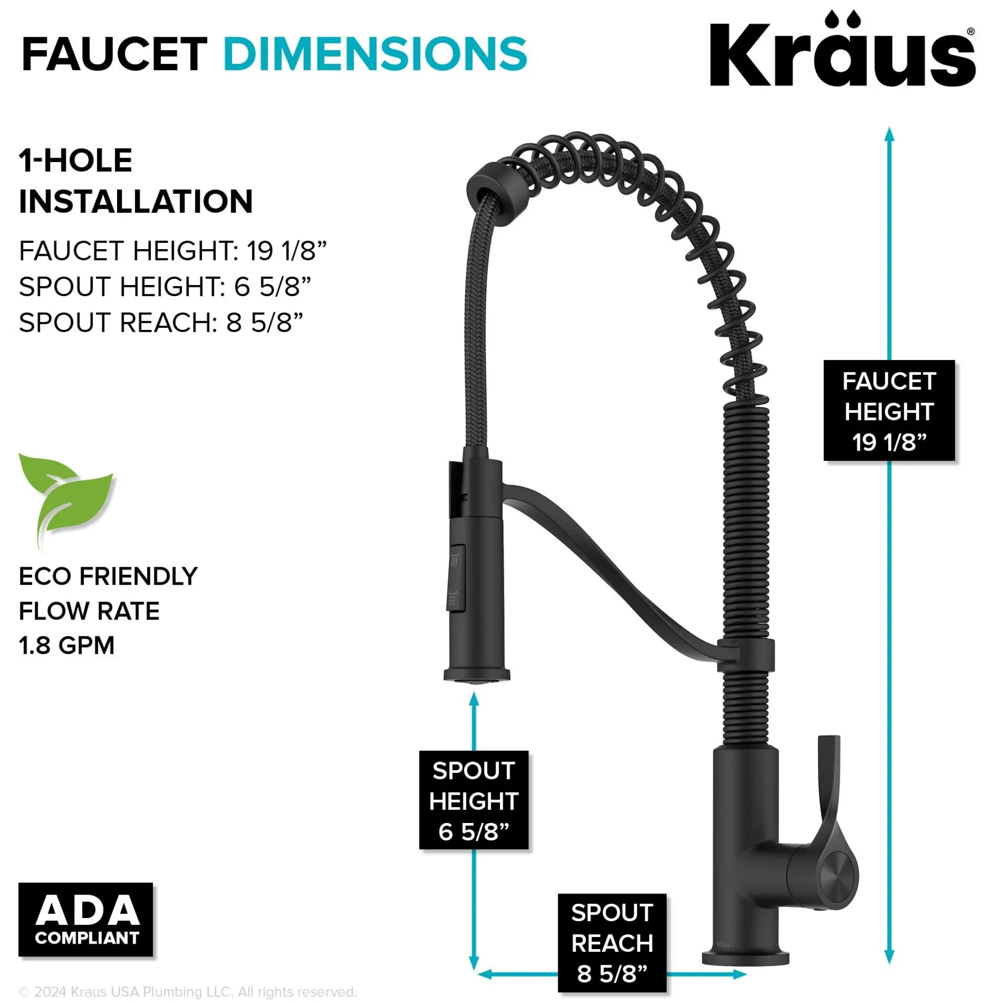 Commercial Style 2-Function Single Handle Pull Down Kitchen Faucet in Matte Black