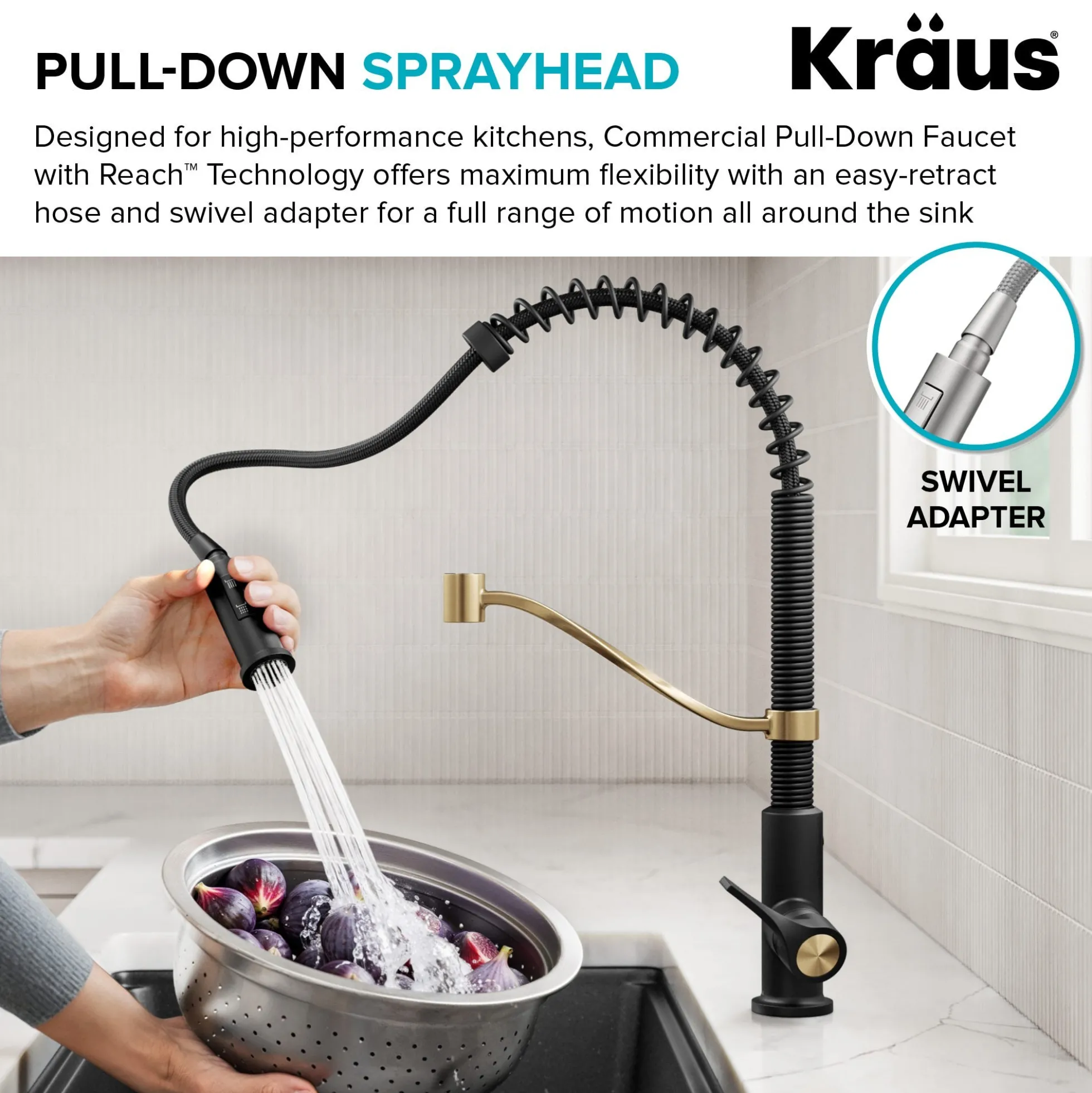 Commercial Style 2-Function Single Handle Pull Down Kitchen Faucet in Matte Black