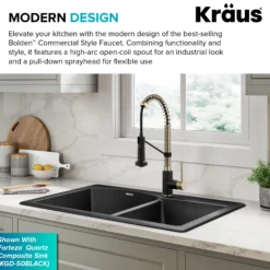 Commercial Style 2-Function Single Handle Pull Down Kitchen Faucet in Spot-Free Antique Champagne Bronze / Matte Black