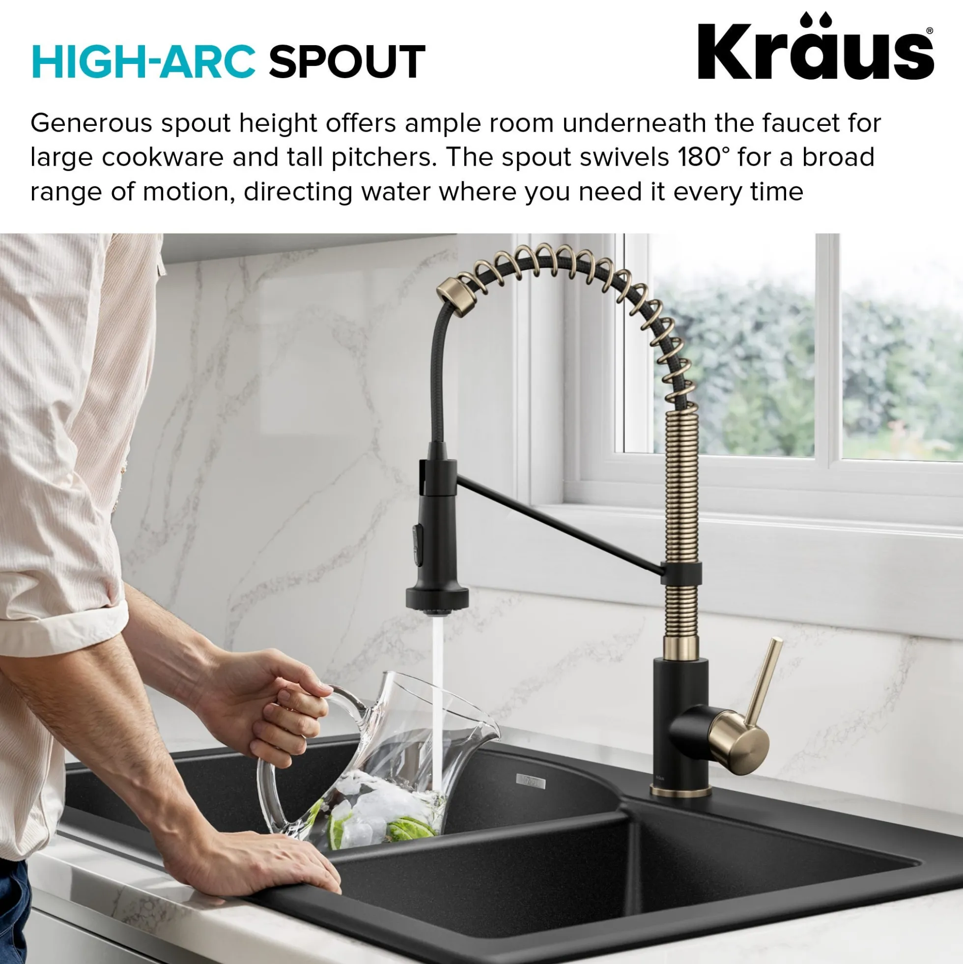 Commercial Style 2-Function Single Handle Pull Down Kitchen Faucet in Spot-Free Antique Champagne Bronze / Matte Black