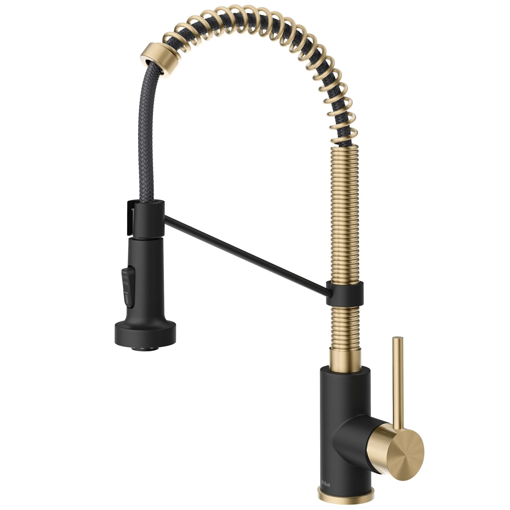 Commercial Style 2-Function Single Handle Pull Down Kitchen Faucet in Spot-Free Antique Champagne Bronze / Matte Black