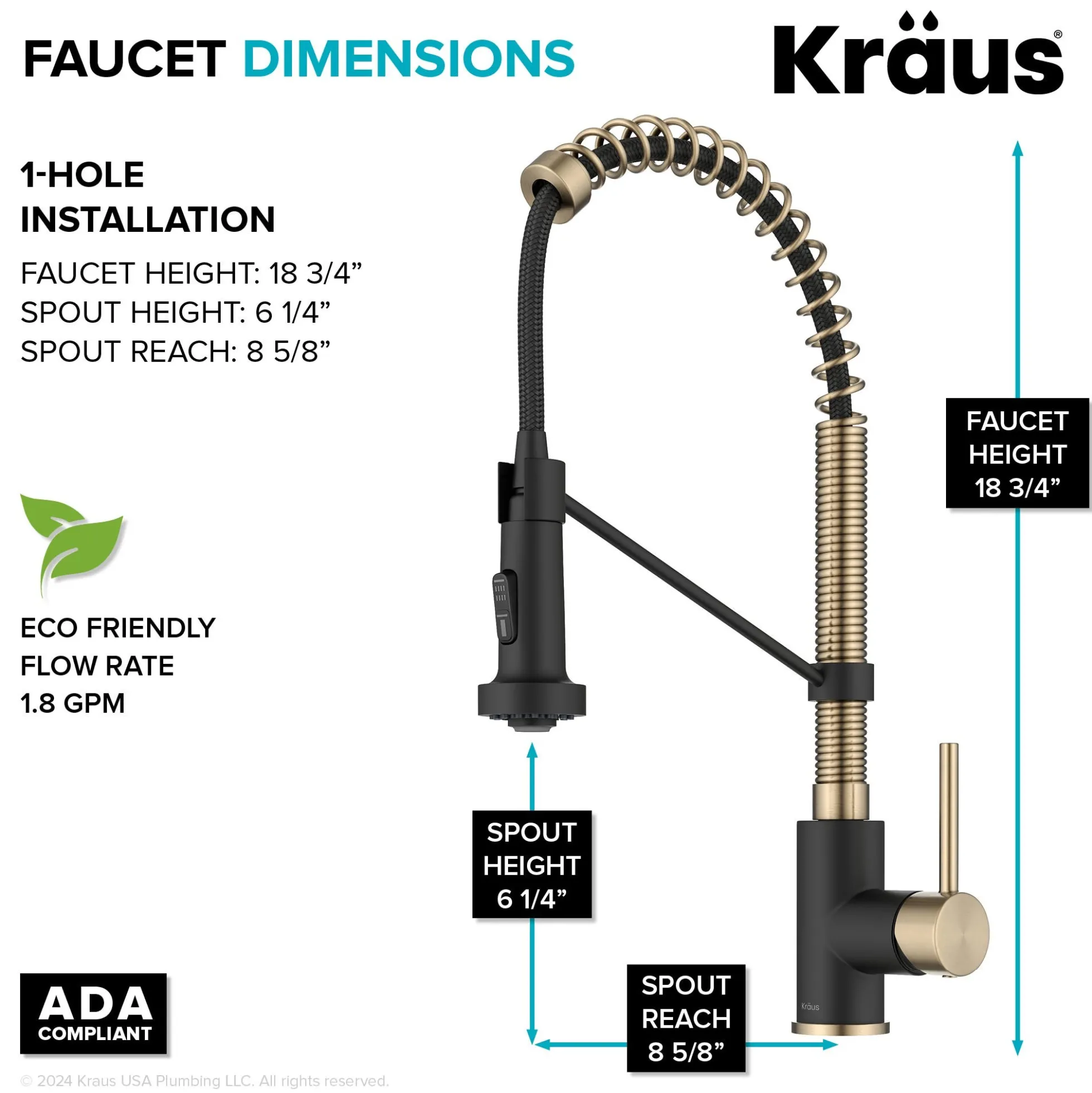 Commercial Style 2-Function Single Handle Pull Down Kitchen Faucet in Spot-Free Antique Champagne Bronze / Matte Black