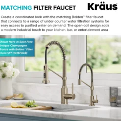 Commercial Style 2-Function Single Handle Pull Down Kitchen Faucet in Spot-Free Antique Champagne Bronze / Matte Black
