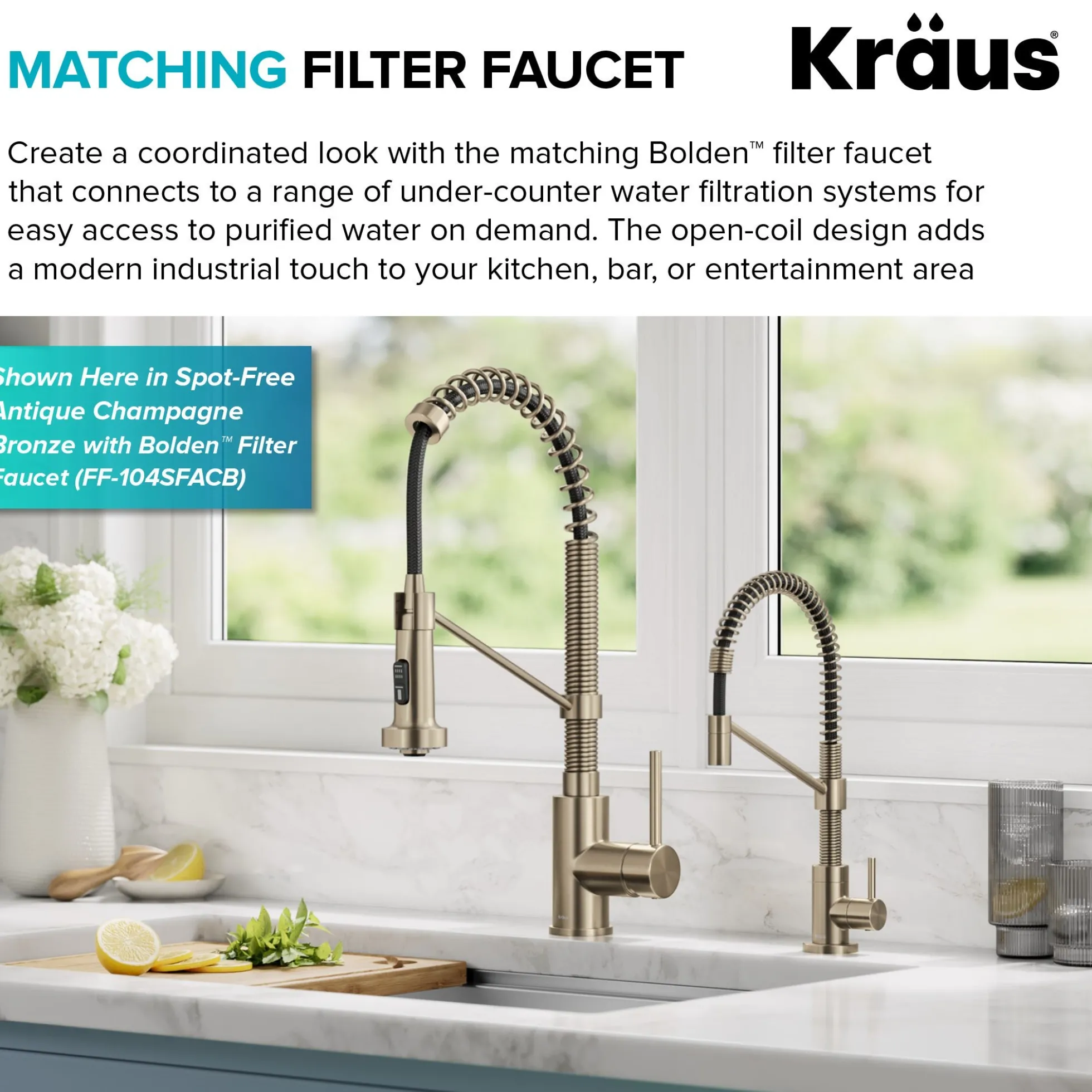 Commercial Style 2-Function Single Handle Pull Down Kitchen Faucet in Spot-Free Antique Champagne Bronze / Matte Black