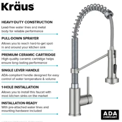 Commercial Style 2-Function Single Handle Pull Down Kitchen Faucet in Spot-Free Stainless Steel / Chrome