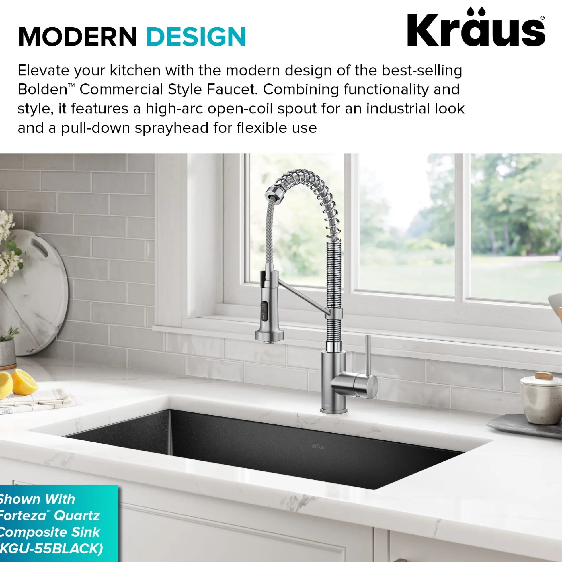Commercial Style 2-Function Single Handle Pull Down Kitchen Faucet in Spot-Free Stainless Steel / Chrome
