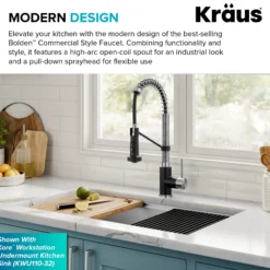 Commercial Style 2-Function Single Handle Pull Down Kitchen Faucet in Spot-Free Stainless Steel / Matte Black