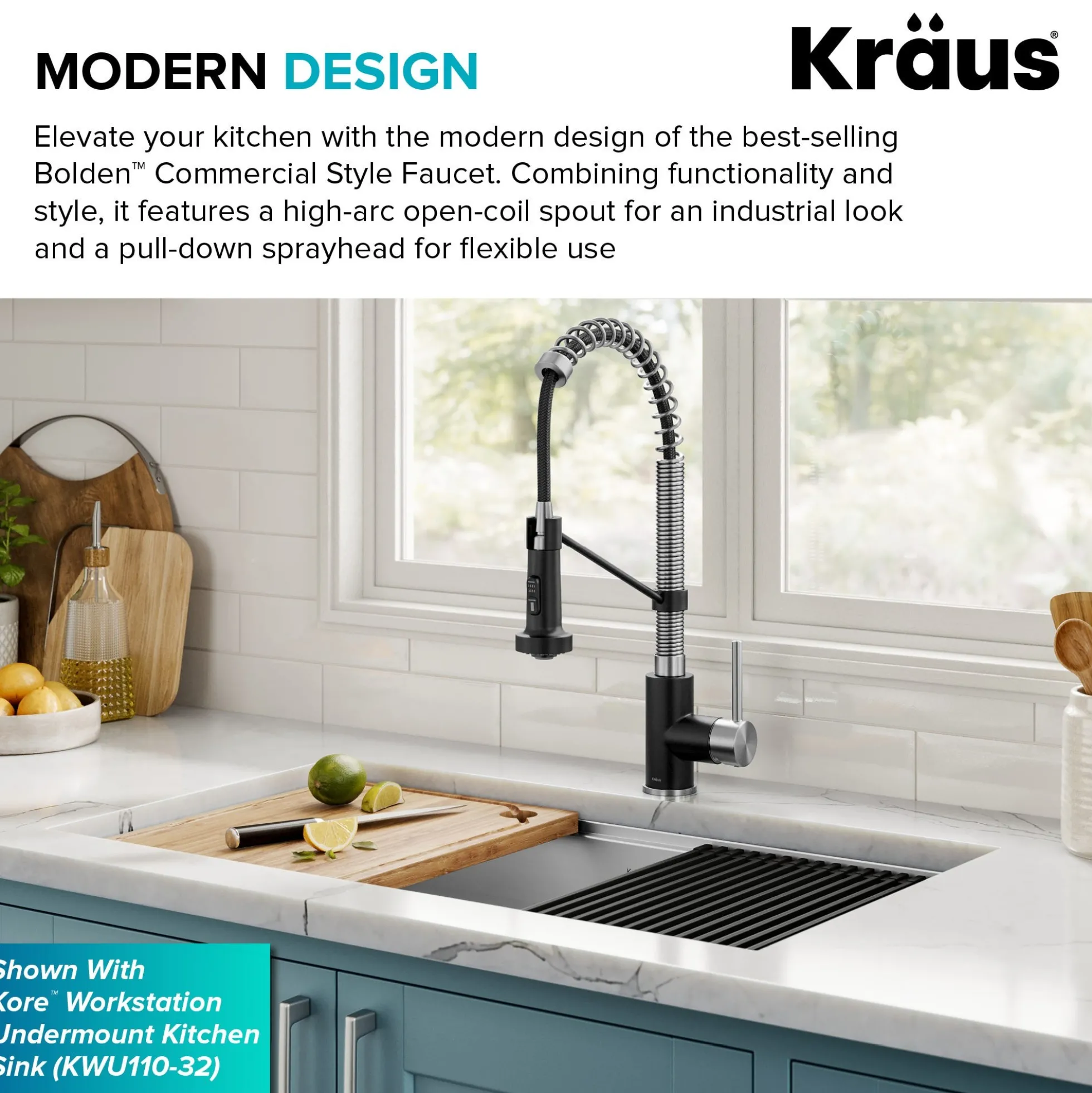 Commercial Style 2-Function Single Handle Pull Down Kitchen Faucet in Spot-Free Stainless Steel / Matte Black