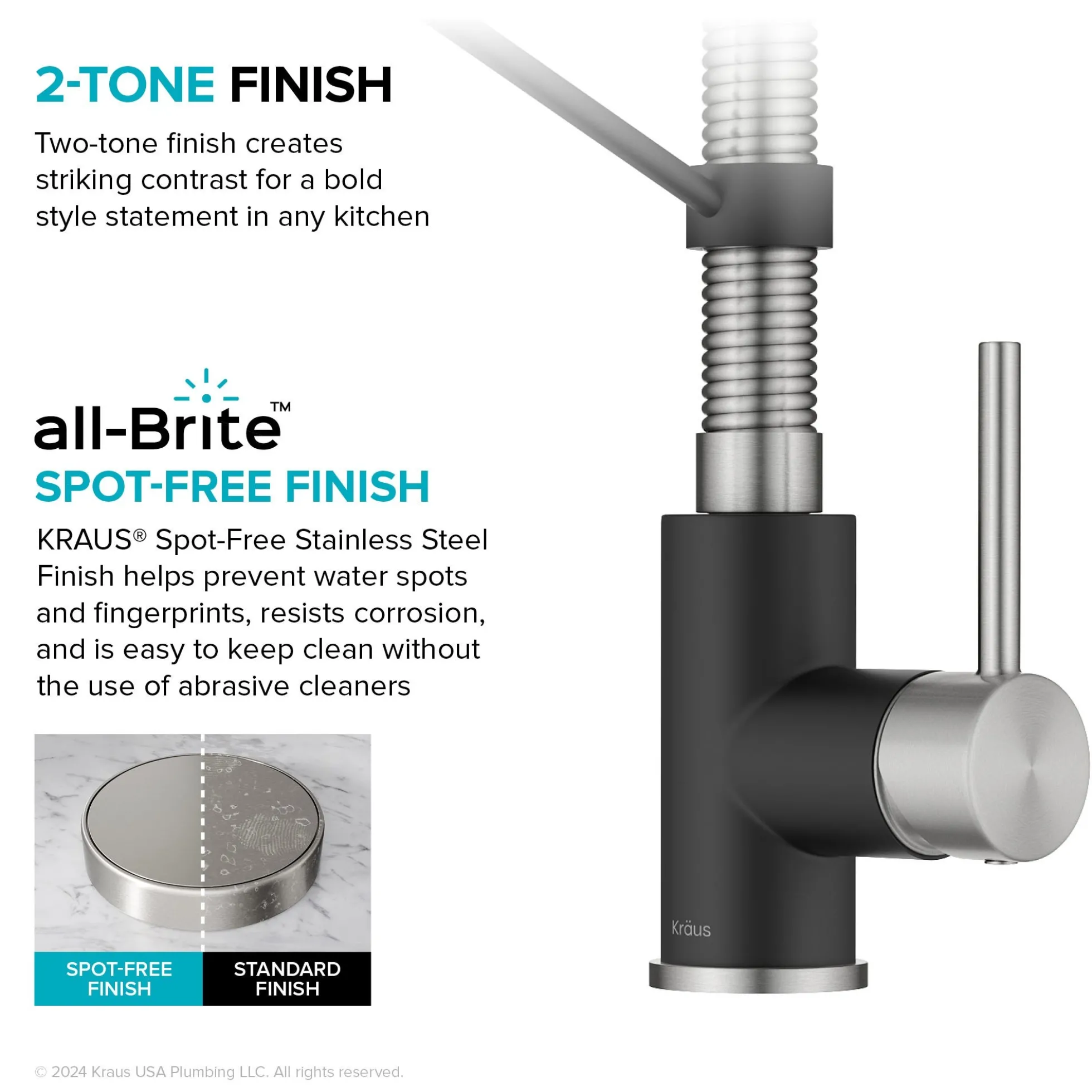 Commercial Style 2-Function Single Handle Pull Down Kitchen Faucet in Spot-Free Stainless Steel / Matte Black