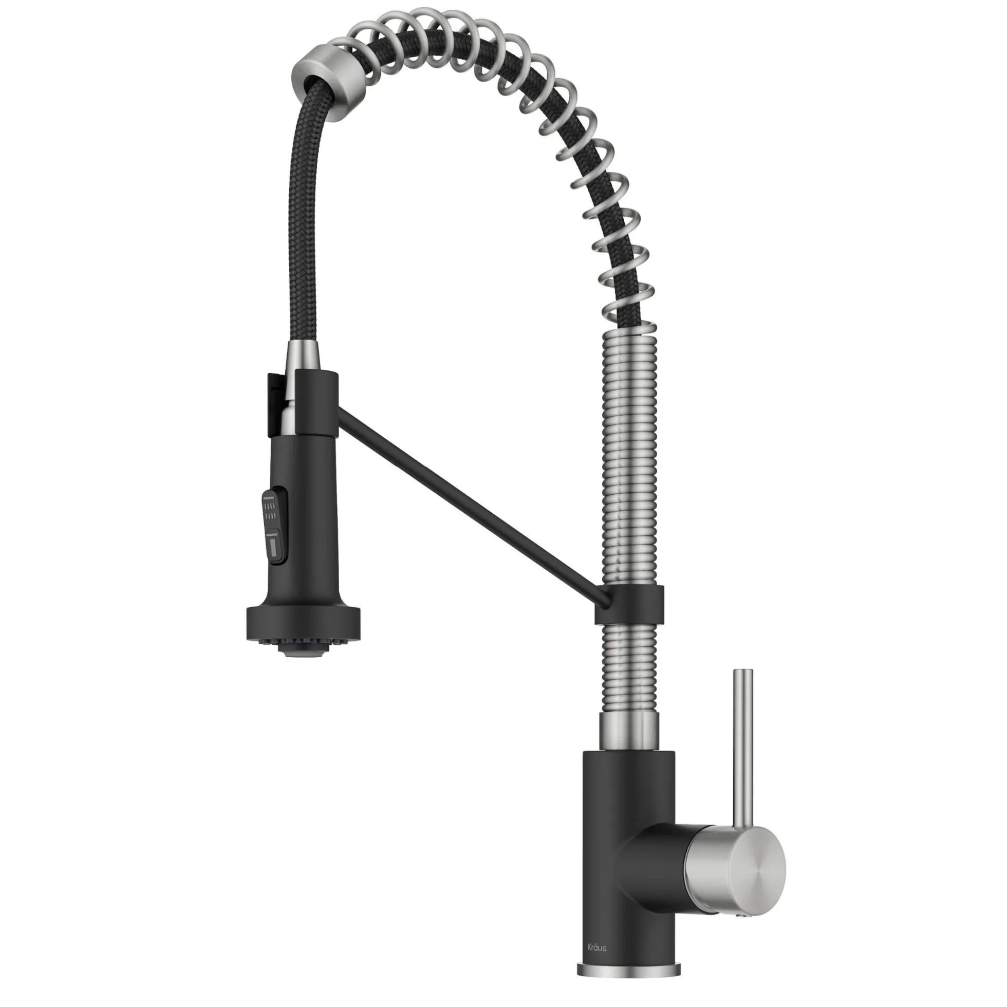 Commercial Style 2-Function Single Handle Pull Down Kitchen Faucet in Spot-Free Stainless Steel / Matte Black