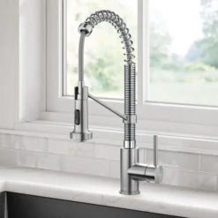 Commercial Style 2-Function Single Handle Pull Down Kitchen Faucet in Stainless Steel / Chrome