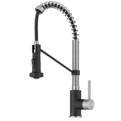 Commercial Style 2-Function Single Handle Pull Down Kitchen Faucet in Stainless Steel / Matte Black