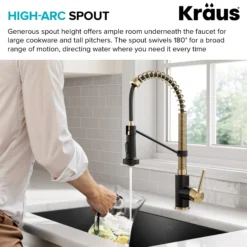 Commercial Style 2-Function Single Handle Pull Down Kitchen Faucet in Brushed Brass / Matte Black