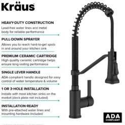 Commercial Style 2-Function Single Handle Pull Down Kitchen Faucet in Matte Black