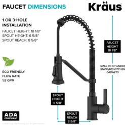 Commercial Style 2-Function Single Handle Pull Down Kitchen Faucet in Matte Black