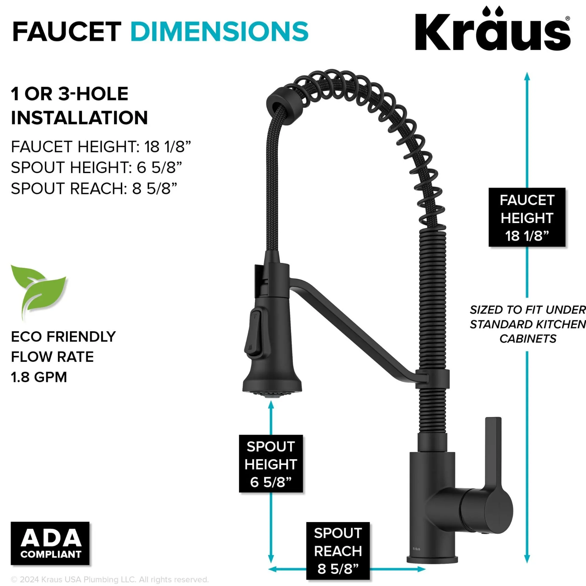 Commercial Style 2-Function Single Handle Pull Down Kitchen Faucet in Matte Black