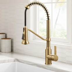 Commercial Style 2-Function Single Handle Pull Down Kitchen Faucet in Spot-Free Brushed Brass