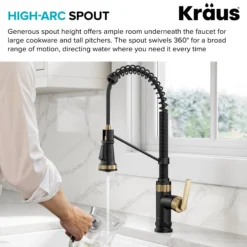 Commercial Style 2-Function Single Handle Pull Down Kitchen Faucet in Spot-Free Brushed Brass / Matte Black