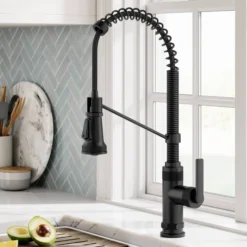 Commercial Style 2-Function Single Handle Pull Down Kitchen Faucet in Matte Black