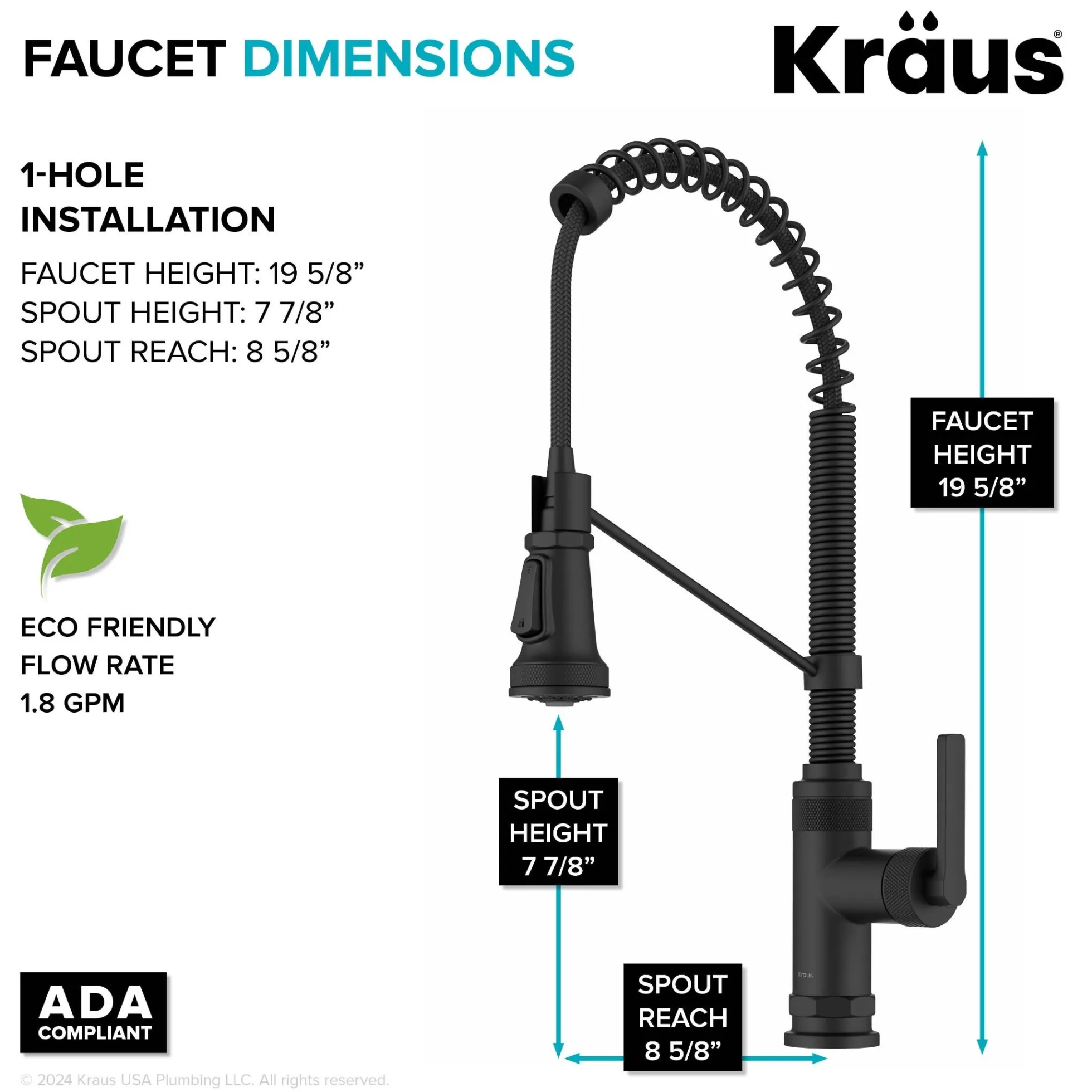 Commercial Style 2-Function Single Handle Pull Down Kitchen Faucet in Matte Black