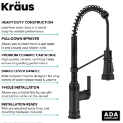 Commercial Style 2-Function Single Handle Pull Down Kitchen Faucet in Matte Black