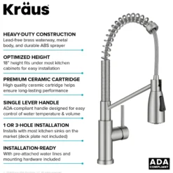 Commercial Style 2-Function Single Handle Pull Down Kitchen Faucet in Spot-Free Stainless Steel