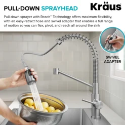 Commercial Style 2-Function Single Handle Pull Down Kitchen Faucet in Spot-Free Stainless Steel