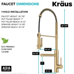 Commercial Style 2-Function Single Handle Pull Down Kitchen Faucet with Pot Filler in Spot-Free Brushed Brass