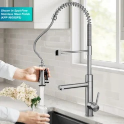Commercial Style 2-Function Single Handle Pull Down Kitchen Faucet with Pot Filler in Spot-Free Brushed Brass