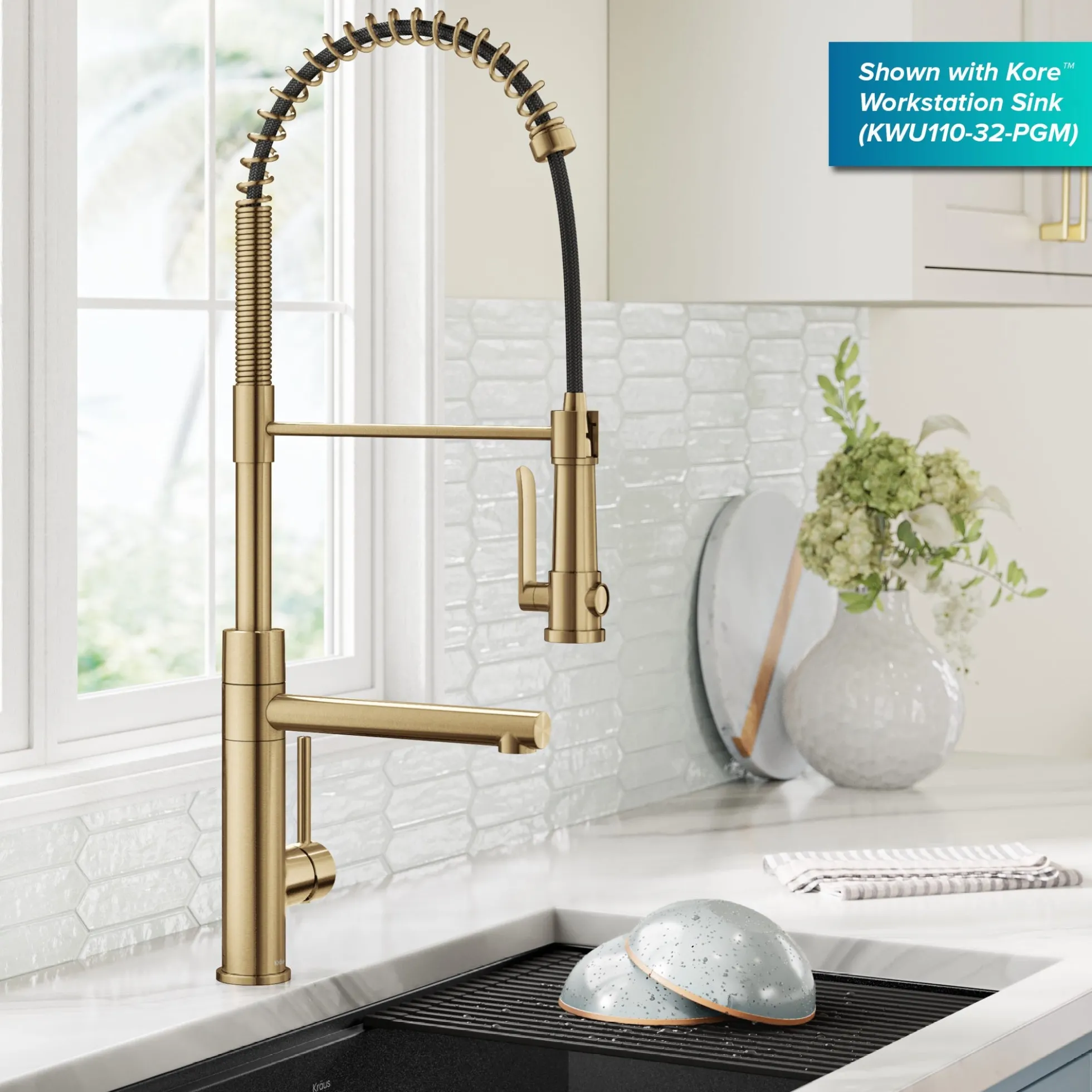 Commercial Style 2-Function Single Handle Pull Down Kitchen Faucet with Pot Filler in Spot-Free Brushed Brass