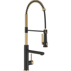 Commercial Style 2-Function Single Handle Pull Down Kitchen Faucet with Pot Filler in Spot-Free Brushed Brass / Matte Black