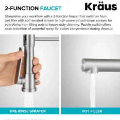 Commercial Style 2-Function Single Handle Pull Down Kitchen Faucet with Pot Filler in Spot-Free Brushed Brass / Matte Black