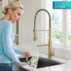 Commercial Style 2-Function Single Handle Pull Down Kitchen Faucet with Pot Filler in Spot-Free Brushed Brass / Matte Black
