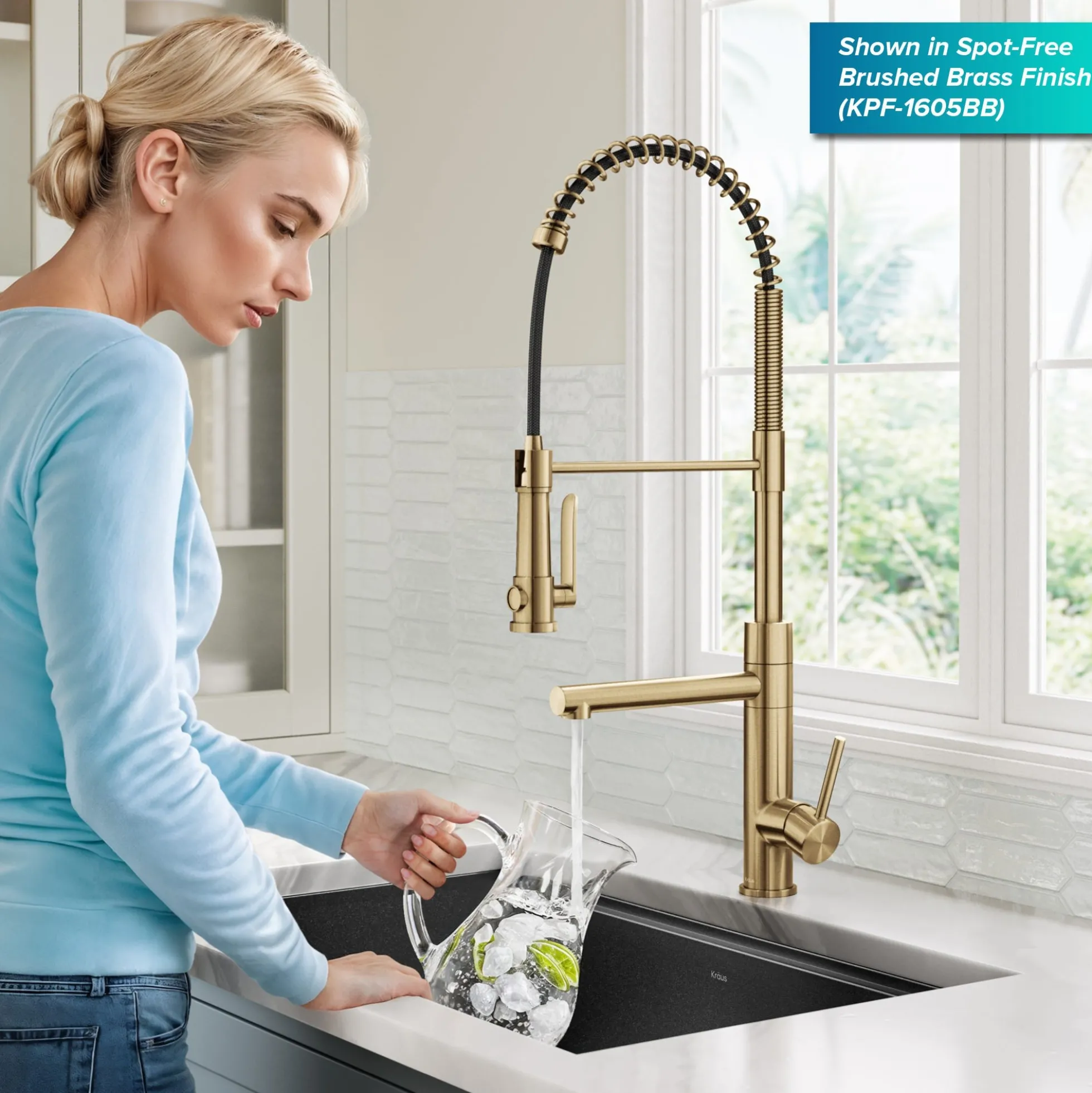 Commercial Style 2-Function Single Handle Pull Down Kitchen Faucet with Pot Filler in Spot-Free Brushed Brass / Matte Black