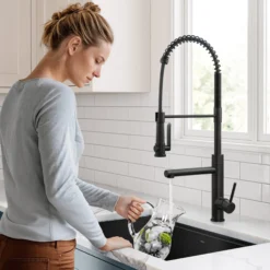 Commercial Style 2-Function Single Handle Pull Down Kitchen Faucet with Pot Filler in Matte Black