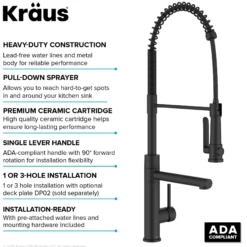Commercial Style 2-Function Single Handle Pull Down Kitchen Faucet with Pot Filler in Matte Black