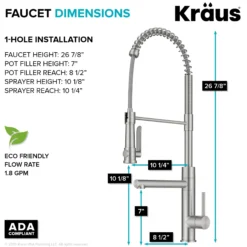 Commercial Style 2-Function Single Handle Pull Down Kitchen Faucet with Pot Filler in Spot-Free Stainless Steel