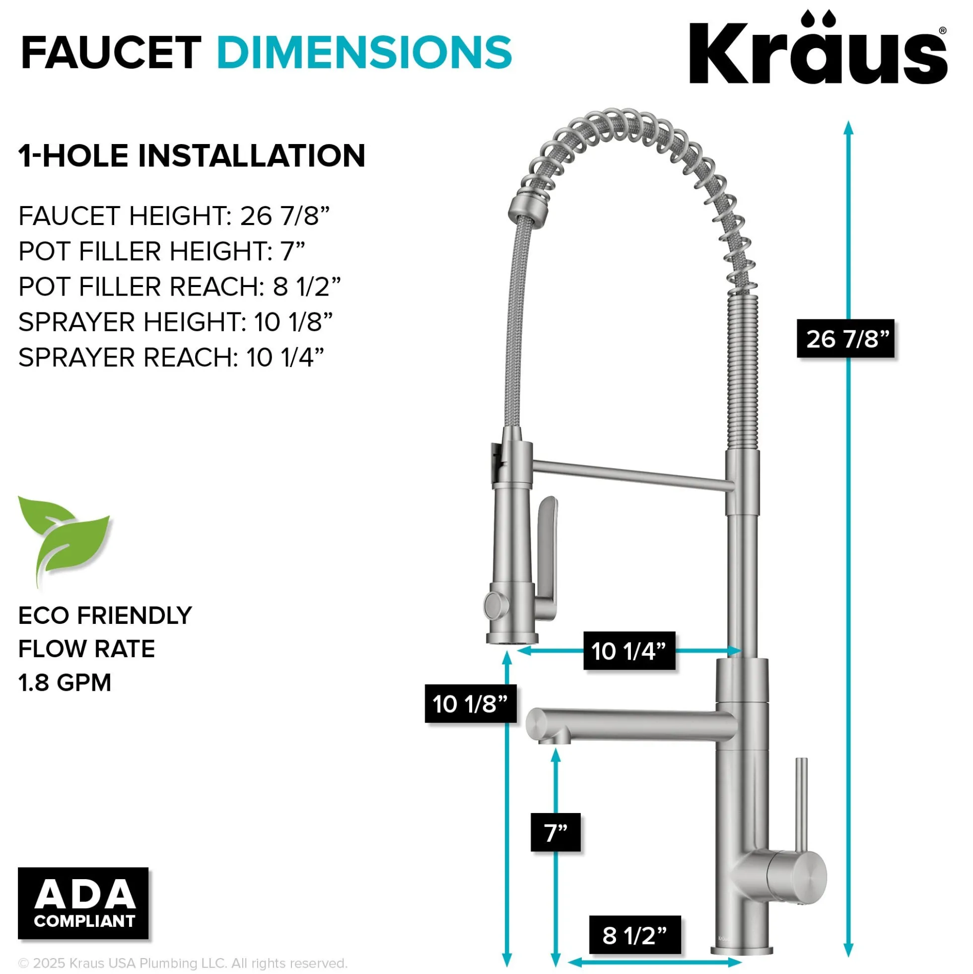 Commercial Style 2-Function Single Handle Pull Down Kitchen Faucet with Pot Filler in Spot-Free Stainless Steel