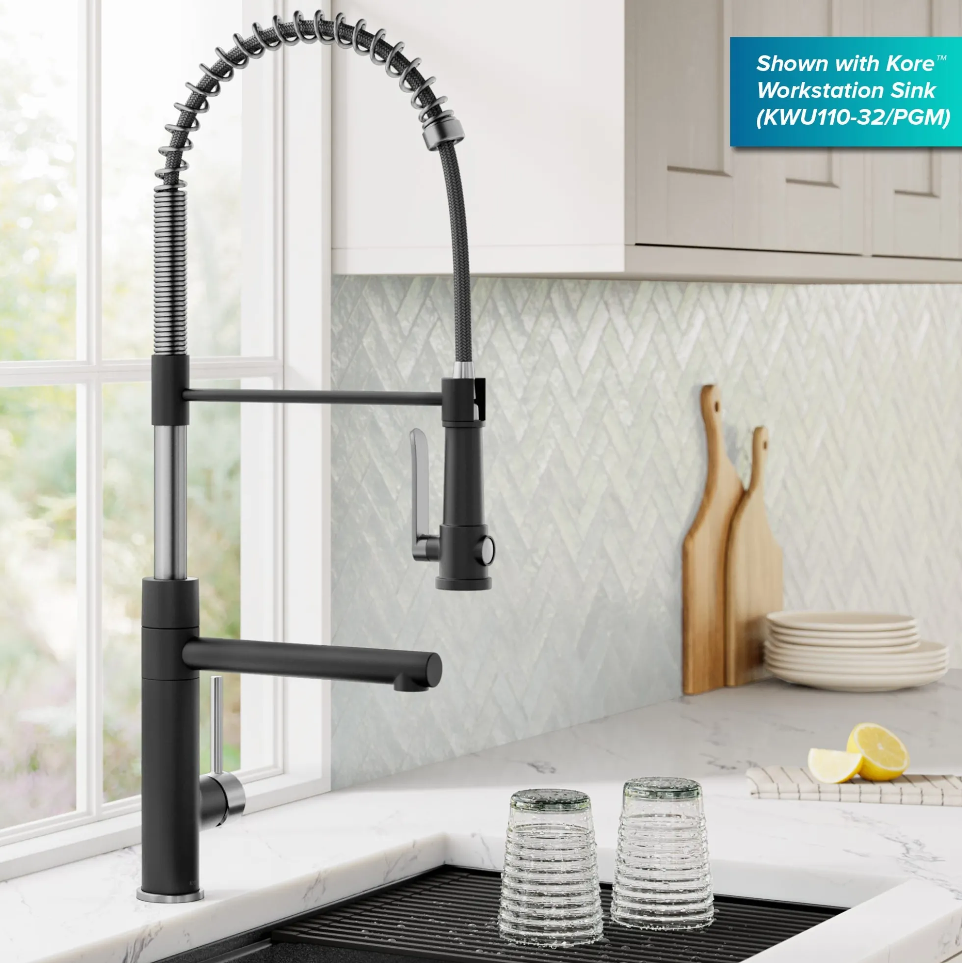 Commercial Style 2-Function Single Handle Pull Down Kitchen Faucet with Pot Filler in Spot-Free Stainless Steel / Matte Black