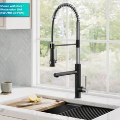 Commercial Style 2-Function Single Handle Pull Down Kitchen Faucet with Pot Filler in Spot-Free Stainless Steel / Matte Black
