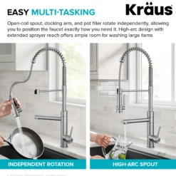 Commercial Style 2-Function Single Handle Pull Down Kitchen Faucet with Pot Filler in Spot-Free Stainless Steel / Matte Black